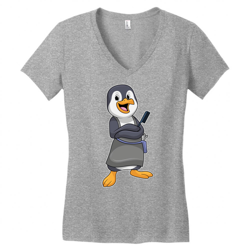 Penguin As Hair Stylist With Comb 80s Women's V-Neck T-Shirt by awbreymaloon2 | Artistshot