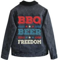 Bbq Beer Freedom Texas Bbq Design For Him Funny Unisex Sherpa-lined Denim Jacket | Artistshot