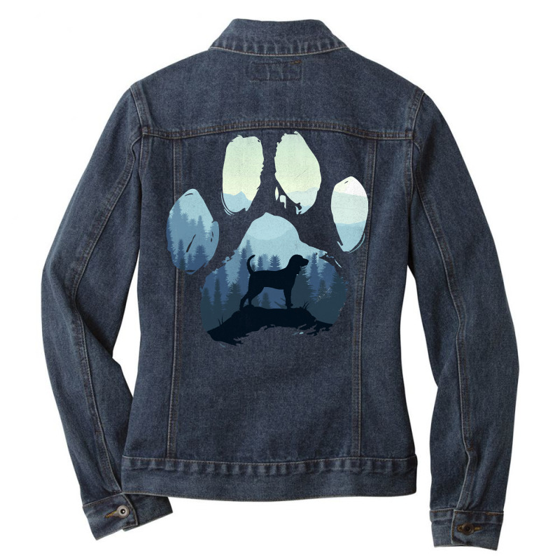 Black And Tan Coonhound Dog Paw Mom Dad Mountains Ladies Denim Jacket by genousuv | Artistshot