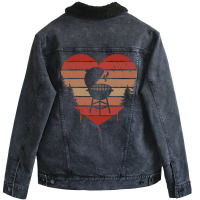 Cute Vintage Heart Bbq Valentine Day Love Gift Ide Unisex Sherpa-lined Denim Jacket | Artistshot