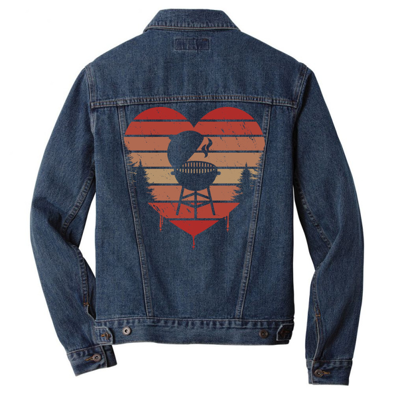 Cute Vintage Heart Bbq Valentine Day Love Gift Ide Men Denim Jacket by strosesimonsf | Artistshot