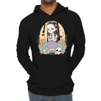 A Mysterious Girl And Yellow Flowers   Wednesday Lightweight Hoodie | Artistshot