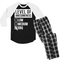 Funny Level Of Awesomeness Low Medium Gift Bbq Bar Men's 3/4 Sleeve Pajama Set | Artistshot