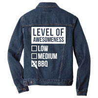 Funny Level Of Awesomeness Low Medium Gift Bbq Bar Men Denim Jacket | Artistshot