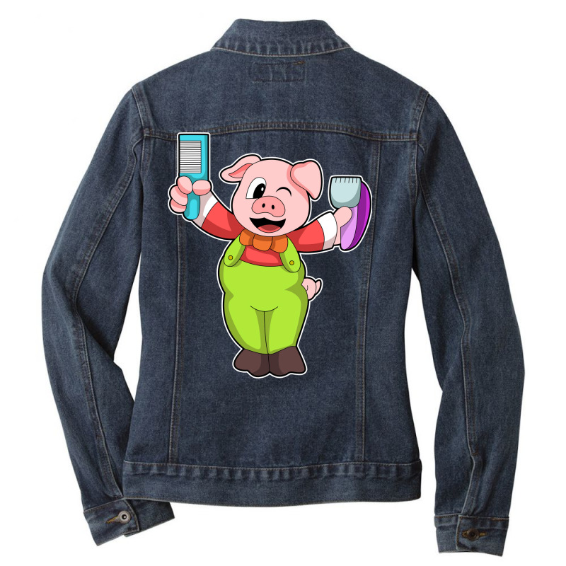 Pig With Comb Razor Boy Ladies Denim Jacket by niventriskao | Artistshot