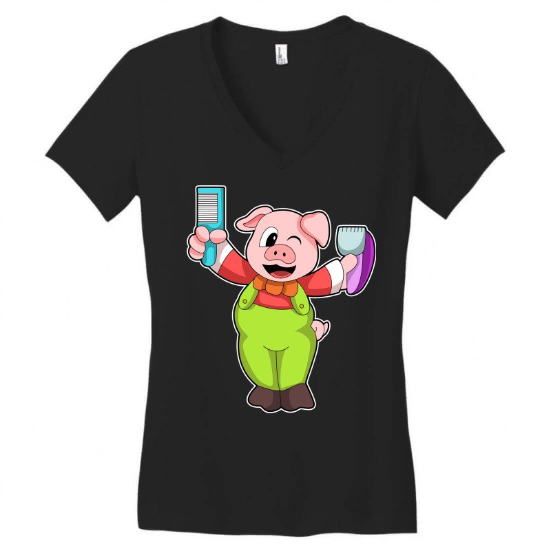 Pig With Comb Razor Boy Women's V-Neck T-Shirt by niventriskao | Artistshot