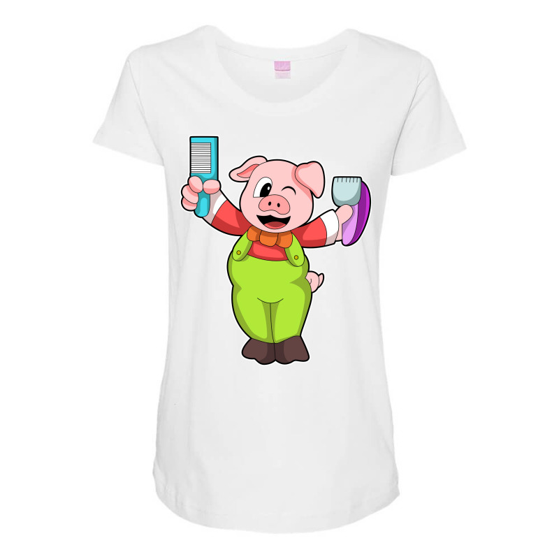 Pig With Comb Razor Boy Maternity Scoop Neck T-shirt by niventriskao | Artistshot