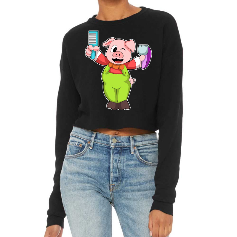 Pig With Comb Razor Boy Cropped Sweater by niventriskao | Artistshot