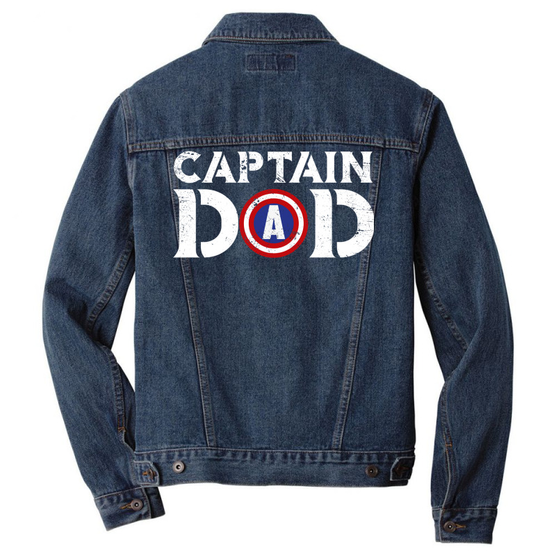 Captain Dad Fathers Shirt American Flag Men Denim Jacket | Artistshot