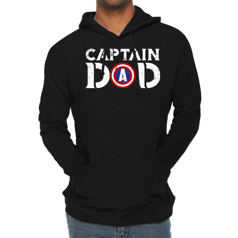 Captain Dad Fathers Shirt American Flag Lightweight Hoodie | Artistshot