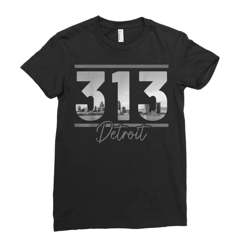 Detroit 313 Area Code Skyline Michigan Vintage T S Ladies Fitted T-Shirt by catricegar | Artistshot