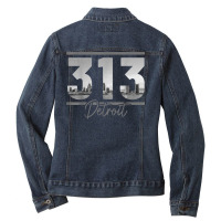 Detroit 313 Area Code Skyline Michigan Vintage T S Ladies Denim Jacket | Artistshot