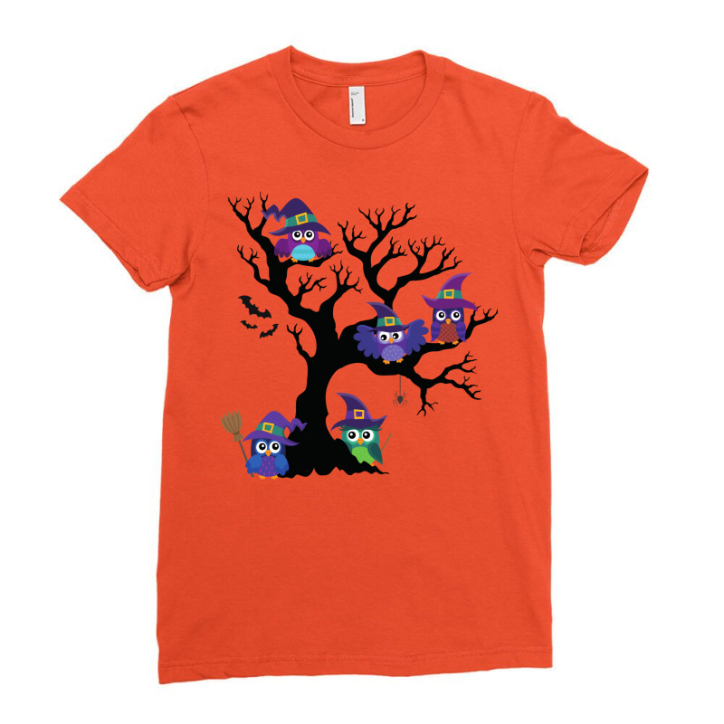 Owls In Hats On Branches Ladies Fitted T-Shirt by quillhaileyv | Artistshot