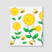 Honey Bee Cartoon On Sunflower Pattern Portrait Canvas Print | Artistshot