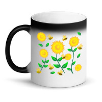 Honey Bee Cartoon On Sunflower Pattern Magic Mug | Artistshot