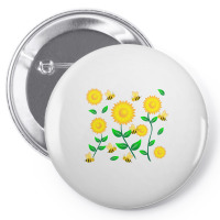 Honey Bee Cartoon On Sunflower Pattern Pin-back Button | Artistshot