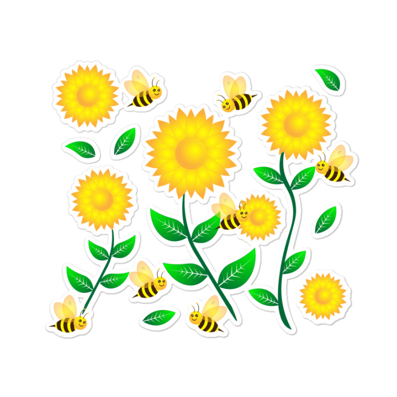 Honey Bee Cartoon On Sunflower Pattern Sticker | Artistshot