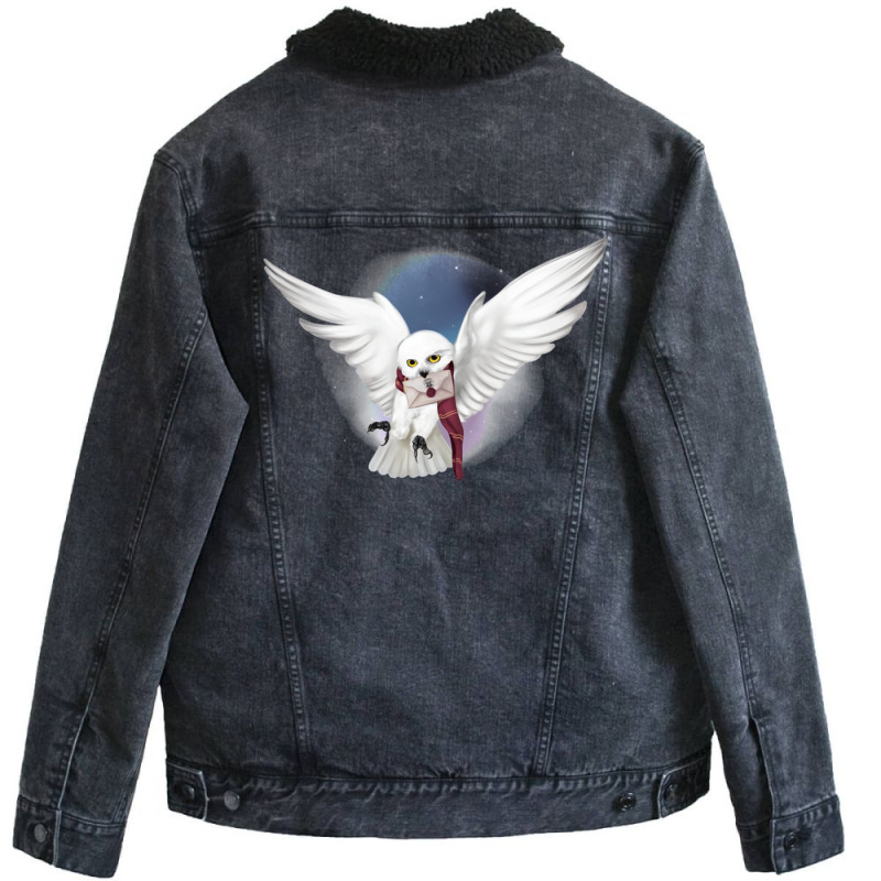 Snowy White Owl 12 Unisex Sherpa-Lined Denim Jacket by quillhaileyv | Artistshot