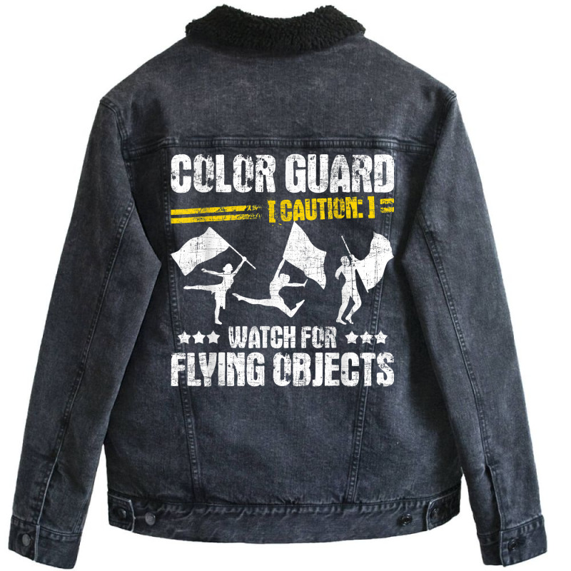 Color Guard Caution Watch For Flying Objects   Fla Unisex Sherpa-lined Denim Jacket | Artistshot