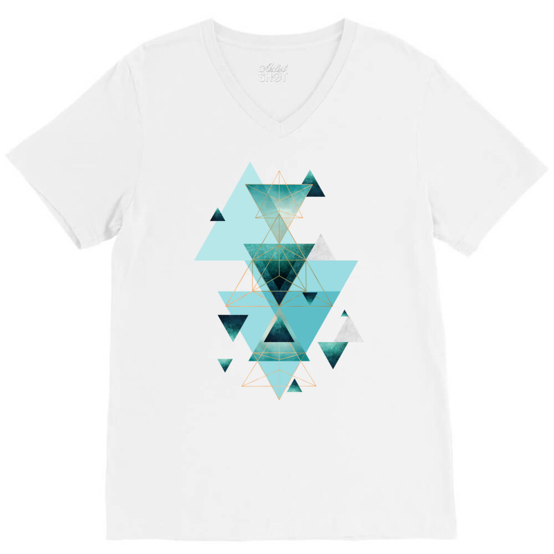 Geometric Triangle Compilation In Teal V-neck Tee | Artistshot