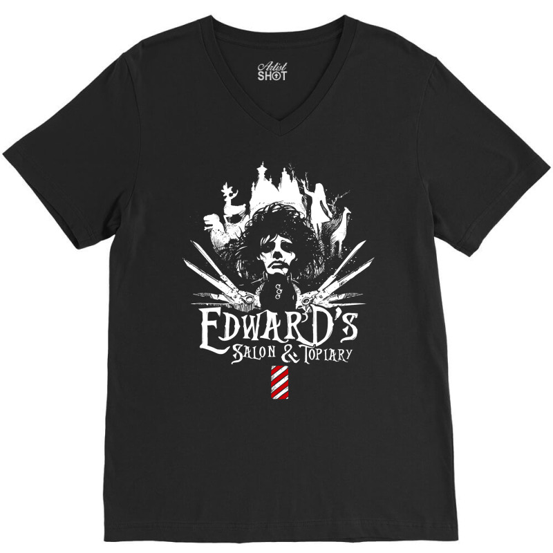 Edward's Salon And Topiary   Edward Scissorhands V-Neck Tee by filesphomp | Artistshot