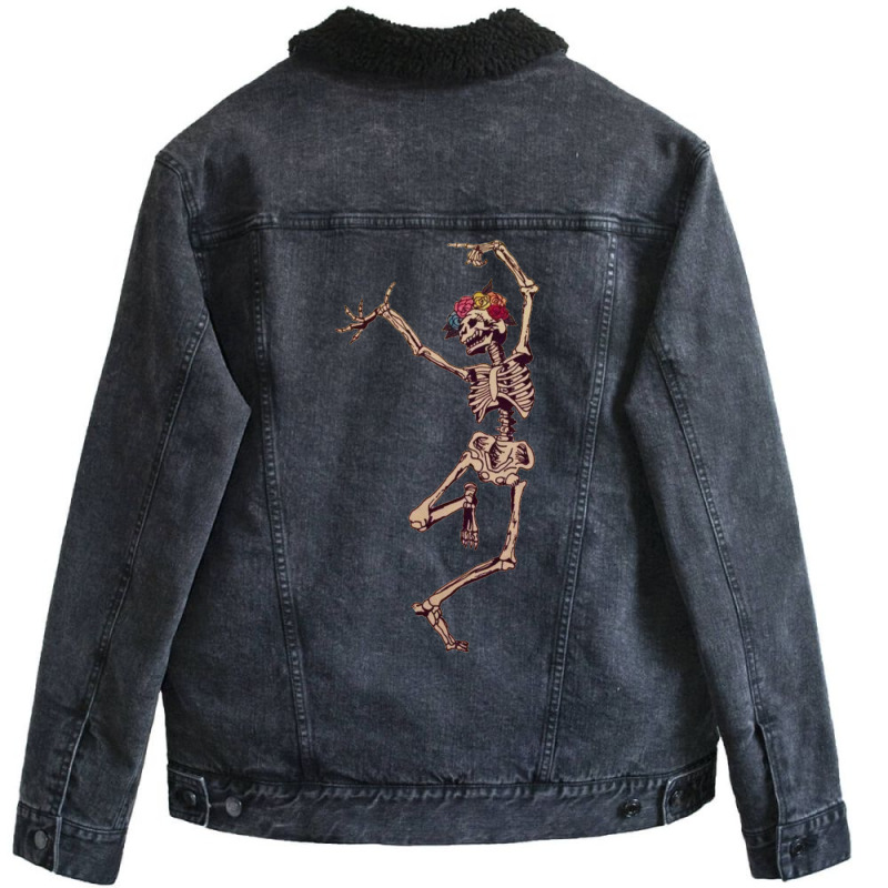 Halloween Party Dancing Skeleton  Dancing Skeleton Unisex Sherpa-lined Denim Jacket | Artistshot