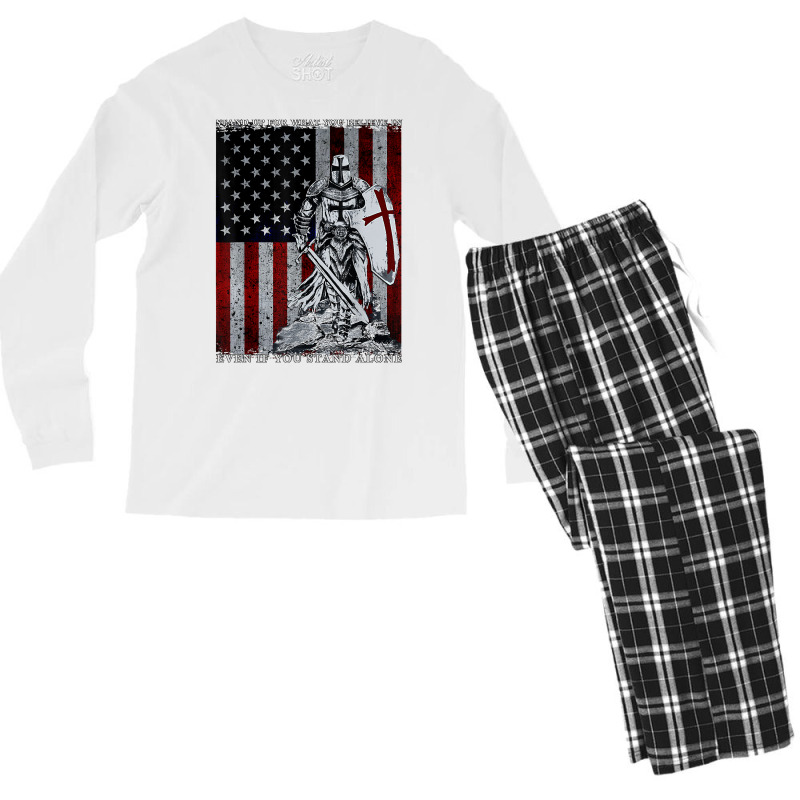 Knight Templar American Flag Crusader T Shirt Men's Long Sleeve Pajama Set | Artistshot