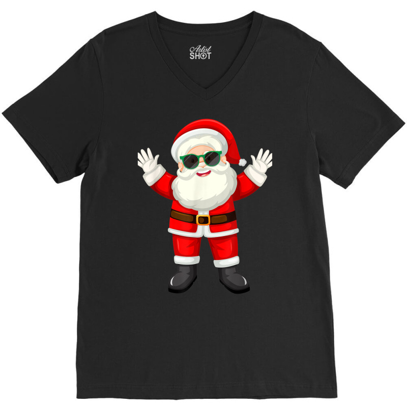 Retro Face Xmas Tee Santa Sunglasses Christmas Poo V-neck Tee | Artistshot