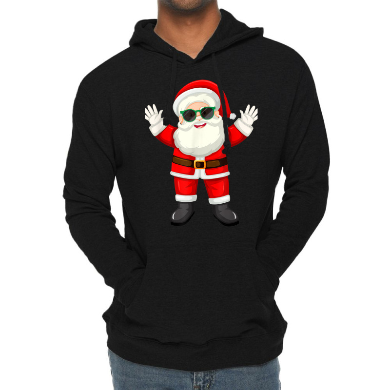 Retro Face Xmas Tee Santa Sunglasses Christmas Poo Lightweight Hoodie | Artistshot