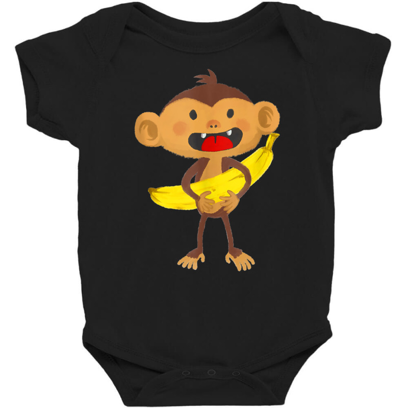 Monkey With Banana Kindergarten Kids Funny Monkey Baby Bodysuit by nasson | Artistshot