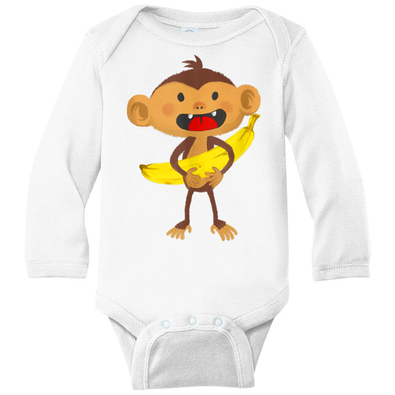 Monkey With Banana Kindergarten Kids Funny Monkey Long Sleeve Baby Bodysuit by nasson | Artistshot