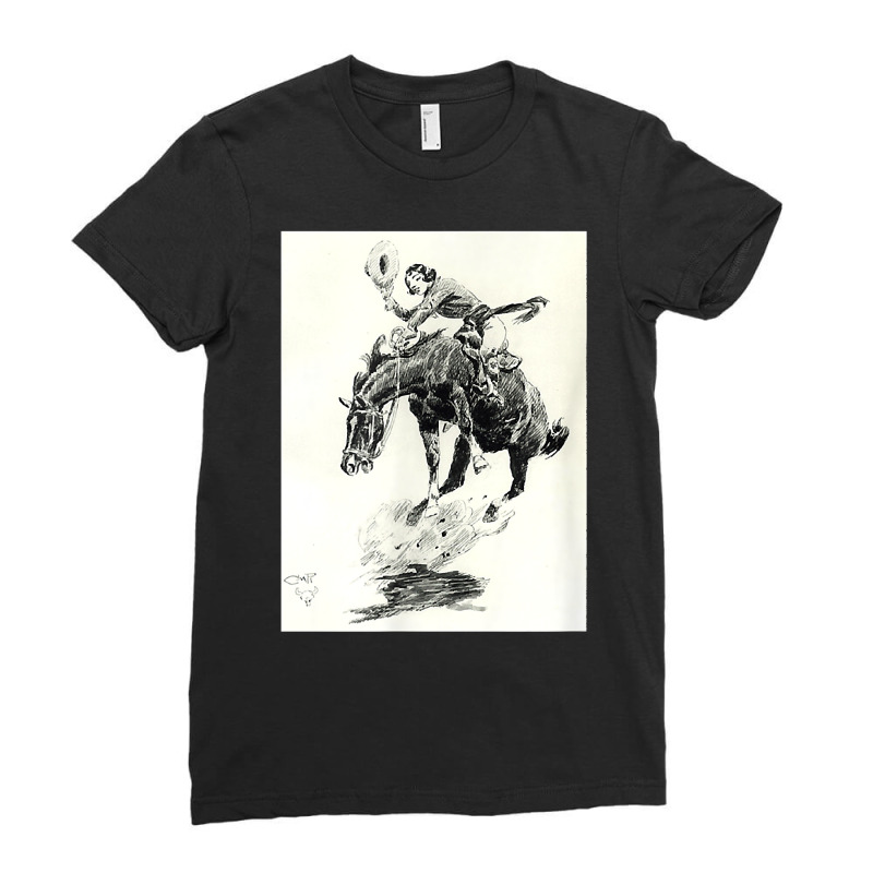 Rodeo Cowgirl Riding Bucking Horse T Shirt Ladies Fitted T-Shirt by corindu | Artistshot