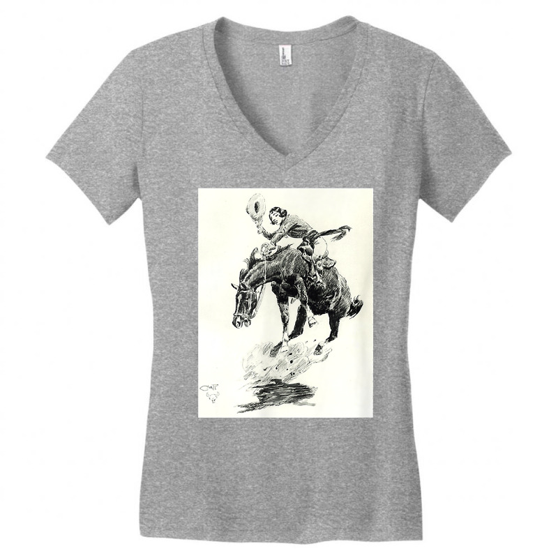 Rodeo Cowgirl Riding Bucking Horse T Shirt Women's V-Neck T-Shirt by corindu | Artistshot