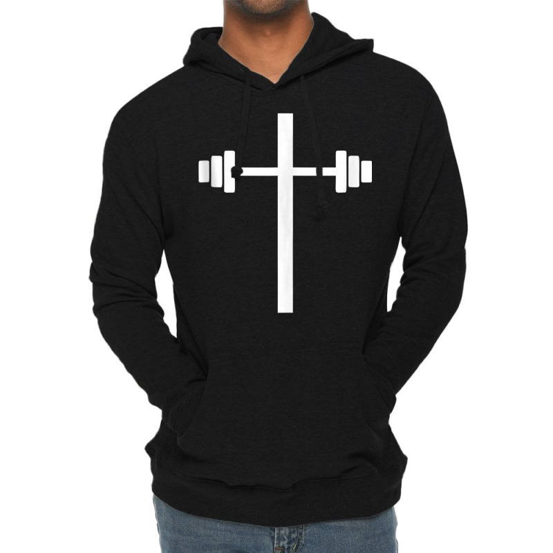 Barbell Dumbbell Cross Christian Jesus Gym Workout Lightweight Hoodie | Artistshot