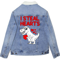 Kids I Steal Hearts T Rex Dino Valentines Day Todd Unisex Sherpa-lined Denim Jacket | Artistshot