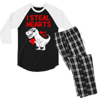 Kids I Steal Hearts T Rex Dino Valentines Day Todd Men's 3/4 Sleeve Pajama Set | Artistshot