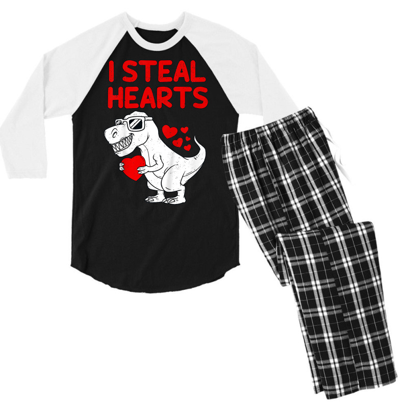 Kids I Steal Hearts T Rex Dino Valentines Day Todd Men's 3/4 Sleeve Pajama Set | Artistshot