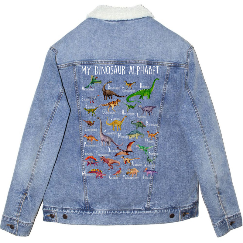 Types Of Dinosaurs Alphabet A Z Abc Dino Rex Ident Unisex Sherpa-lined Denim Jacket | Artistshot