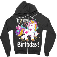 Kids Its My Birthday Shirt Girl Unicorn 4th (4 Yea Zipper Hoodie | Artistshot