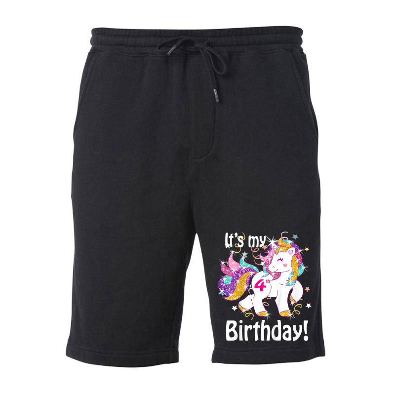 Kids Its My Birthday Shirt Girl Unicorn 4th (4 Yea Fleece Short | Artistshot