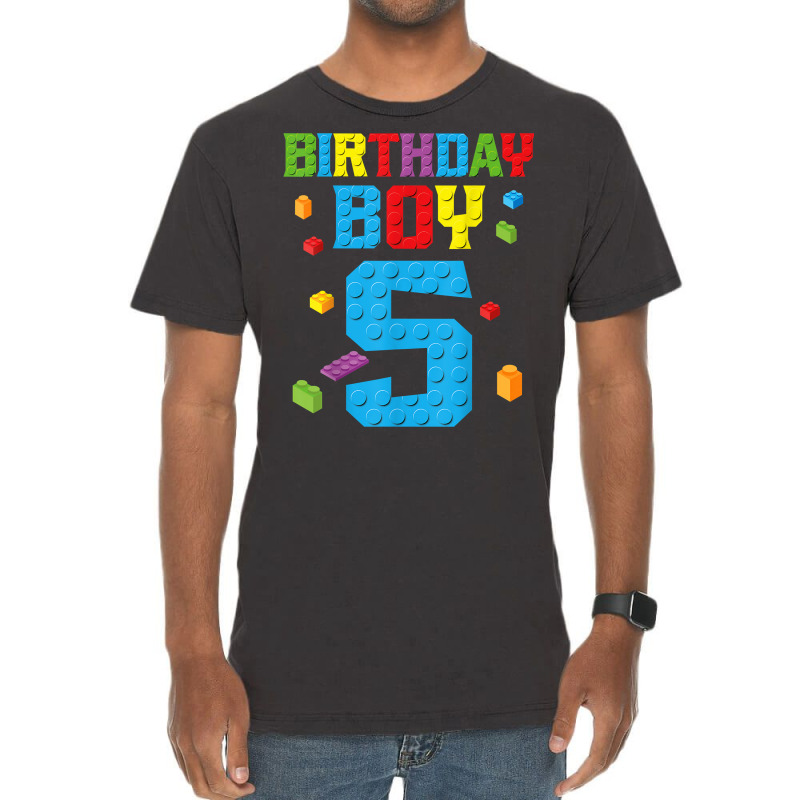 Master Builder 5th Birthday Boy 5 Five Year Buildi Vintage T-shirt | Artistshot