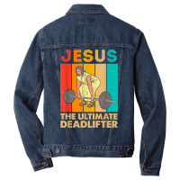 Jesus The Ultimate Deadlifter Funny Vintage Gym Ch Men Denim Jacket | Artistshot