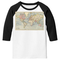 Vintage Map Of The World (1883) Youth 3/4 Sleeve | Artistshot