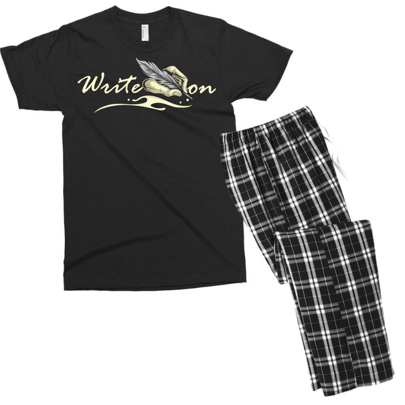 Write On   Feather Author Novelist Novel Writer Po Men's T-shirt Pajama Set by amyot | Artistshot