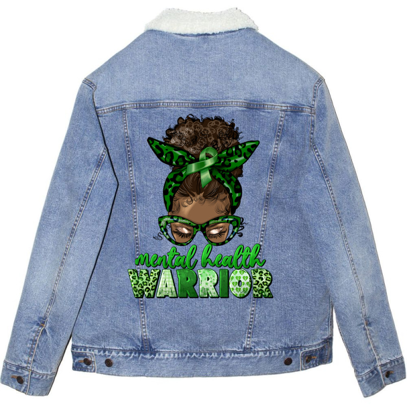 Mental Health Warrior Afro Messy Bun Unisex Sherpa-lined Denim Jacket | Artistshot