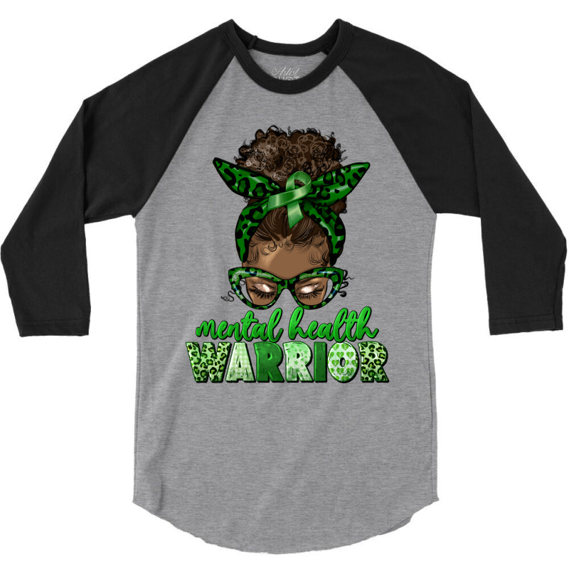 Mental Health Warrior Afro Messy Bun 3/4 Sleeve Shirt | Artistshot