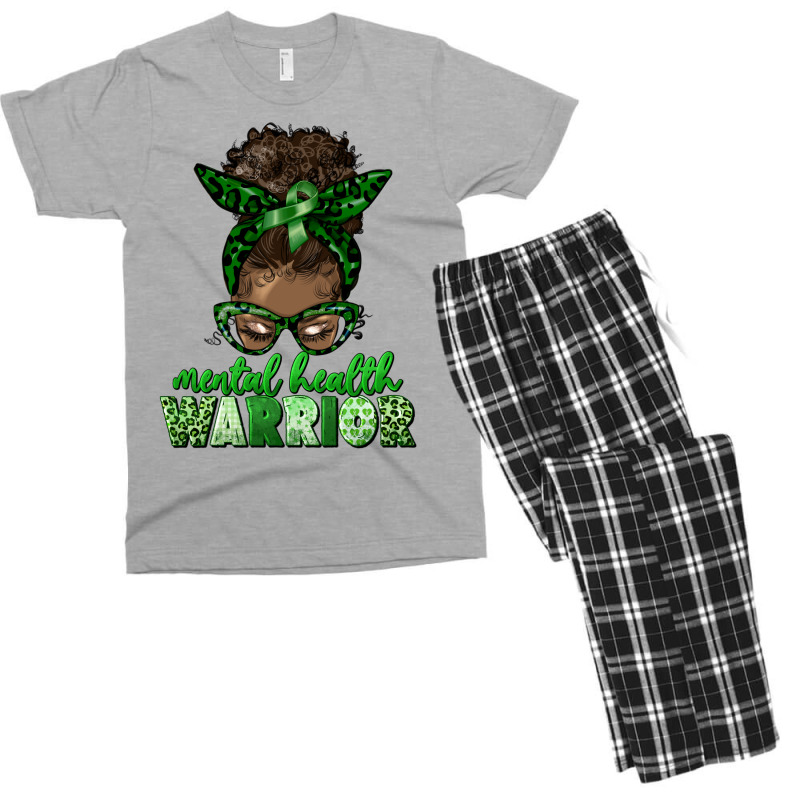 Mental Health Warrior Afro Messy Bun Men's T-shirt Pajama Set | Artistshot