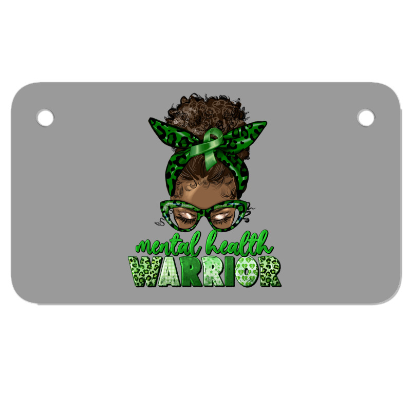 Mental Health Warrior Afro Messy Bun Motorcycle License Plate | Artistshot