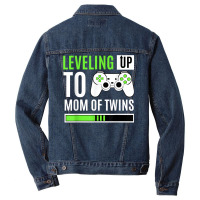 Leveling Up To Mom Of Twins Gaming Gender Reveal C Men Denim Jacket | Artistshot