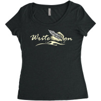 Write On   Feather Author Novelist Novel Writer Po Women's Triblend Scoop T-shirt | Artistshot